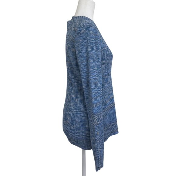 Sundance Create Beauty Henley Knit Top Sweater Blue Ribbed Space Dyed Size L - Picture 2 of 8